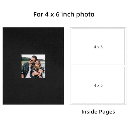 4x6 Slip In Photo Album Holds 200 Pockets Cloth Cover Black | DIY cover window, Acid free pages, PVC free pockets, Family Travel Wedding, Gift ready - color: Black, size: 200 Pockets