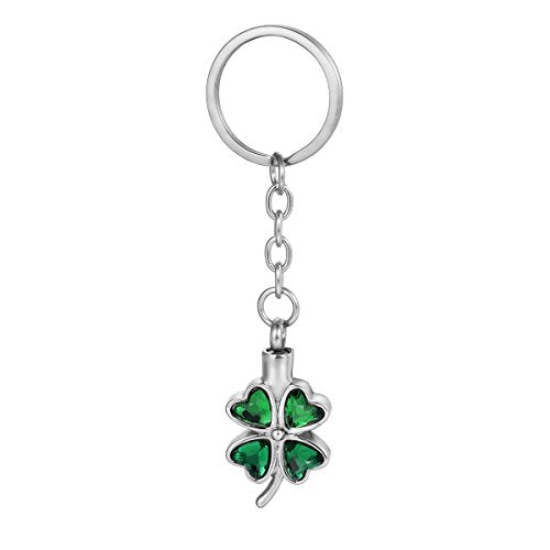 COCO Park Lucky Four Leaf Flower Urn Keychain for Ashes Green Crystal Cremation Jewelry Memorial Keepsake