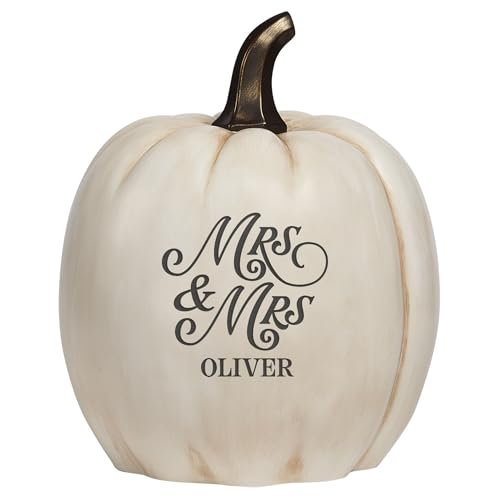 Let's Make Memories Personalized Light Up Pumpkin Decor - Celebrate Love - Fall Wedding Centerpiece - Laser-Engraved Resin with Names - Same Sex Happy Couple - Mrs & Mrs - Cream - X-Large - color: Mrs & Mrs - Happy Couple - Cream, size: X-Large
