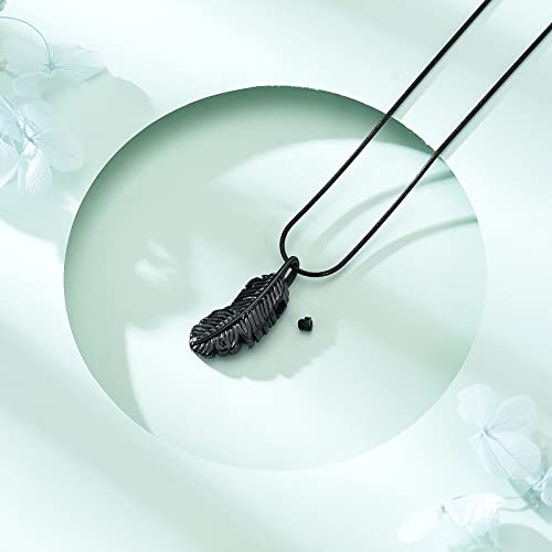 Cremation Jewelry Feathers Urn Necklace for Ashes Stainless Steel Memorial Keepsake Pendant for Women Men - color: Black