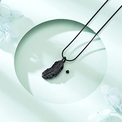 Cremation Jewelry Feathers Urn Necklace for Ashes Stainless Steel Memorial Keepsake Pendant for Women Men - color: Black