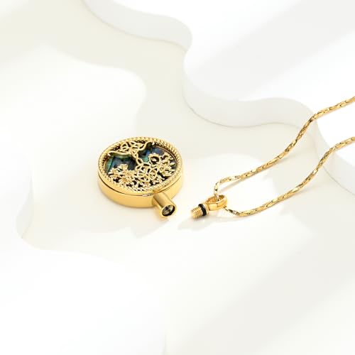 Tree of Life Teardrop Urn Necklace for Ashes Teardrop Crystal Cremation Jewelry Celtic knot Ashes Pendant Stainless Steel Keepsake Memorial Jewelry for Women Men - color: B-Gold
