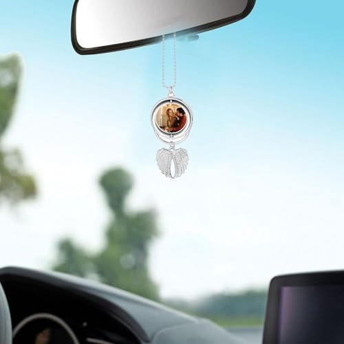 8 Set Silver Angel Wing Sublimation Blank Car Hanging Ornament Charms Heat Transfer Blank Photo Frame Pendants Customize Keychain for Automobile Rearview Mirror Home Window (Rotating-Small) - size: Small