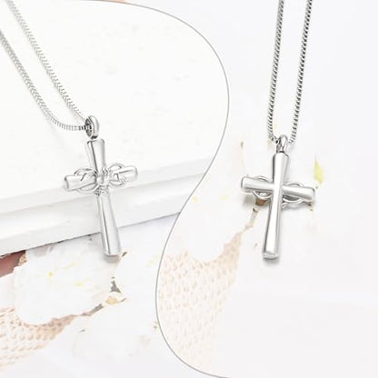 XSMZB Rose Flower Cross Cremation Jewelry for Ashes Human Pet Funeral Urn Pendant Cross Keepsake Ashes Necklace Memorial Gift - color: Customize