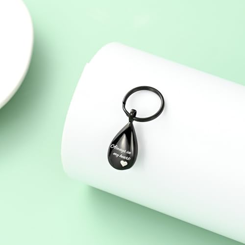 Yinplsmemory Cremation Keychain for Ashes Always In My Heart Urn Locket Cremation Jewelry Teardrop Memorial Keepsake Keychain - color: Black