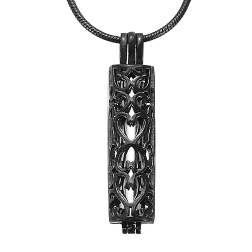 HARFINGTON Cylinder Urn Necklace, Hollow Cremation Jewelry Urn Necklace for Women Men Pet - color: Black(silver)