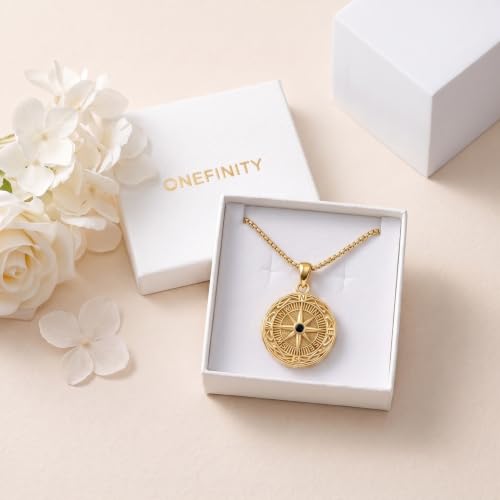 ONEFINITY Locket Necklace That Holds Picture Locket Memorial Pendant Jewelry Keepsake Gift for Men Women - color: gold-Compass