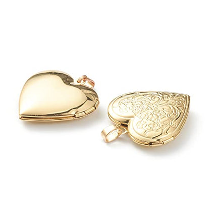 Beadthoven 10pcs Gold Plated Brass Heart Locket Pendants Engraved Floral Heart Photo Frame Charms Photo Holder Memory Locket Pendants for DIY Necklace Jewelry Making - color: Gold-Heart with Flowers