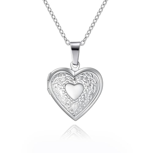 Rnivida Flowers Heart Locket Necklace for Women, Hold Photo Pictures Locket, 18 Inches - color: Classic - small heart