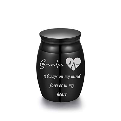 Mini Stainless Steel Decorative Cremation Keepsake Urns for Ashes 1.57 Inch High Small Funeral Urns Memorial Ashes Holder Share with Familiy Members-Black Color - style: Grandpa