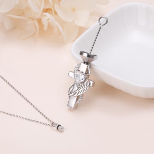 Yearace Urn Necklace for Ashes Sterling Silver Filigree Locket Necklace that Holds Pictures Heart Keepsake Memorial Necklace Cremation Jewelry for Ashes for Women Men - style: Cross Urn Necklace
