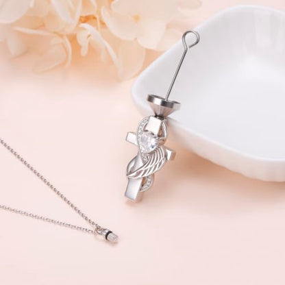 Yearace Urn Necklace for Ashes Sterling Silver Filigree Locket Necklace that Holds Pictures Heart Keepsake Memorial Necklace Cremation Jewelry for Ashes for Women Men - style: Cross Urn Necklace
