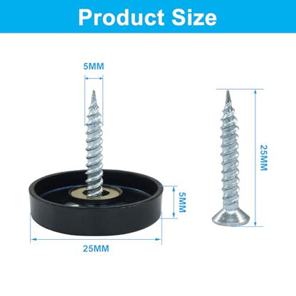 Decorative Mirror Screws, 12 Pack, 25mm Caps, Black - size: 25mm-12 Pack-Black