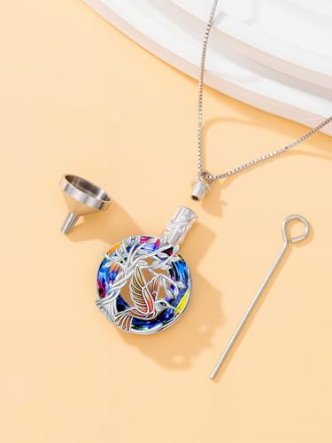 TOUPOP Butterfly Necklace for Women 925 Sterling Silver Tree of Life Butterflies Dragonfly Hummingbird Pendant Necklaces Crystal Jewelry Anniversary Christmas Birthday Gift for Her - color: Hummingbird Red - Urn