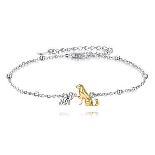 AOBOCO 925 Sterling Silver Cute Cat Kitty Bracelet Adjustable Link Chain, Cat Jewelry Gifts for Cat Lovers 7-9 inches - style: E-Cat and Dog-2
