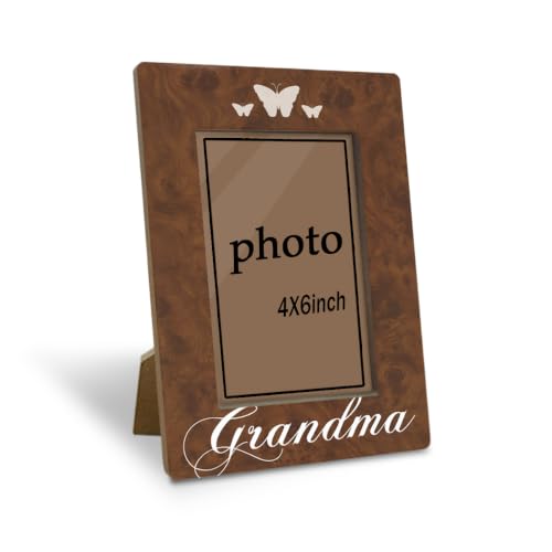Grandma Picture Frame, Butterflies Print Picture Frames For Grandma Birthday Gift, Home Decor Tabletop Display, Farmhouse Wooden Photo Frame Fitting a 4 x 6 Inch Photo - color: Grandma