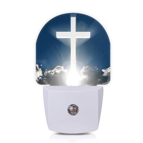 Cross Heaven Night Lights Plug into Wall for Girls Boys Room,Night Light LED Lamp Dusk to Dawn Sensor Round Lamp for Bedroom Bathroom Hallway Home Wall Decor Nightlight - color: Cross Heaven
