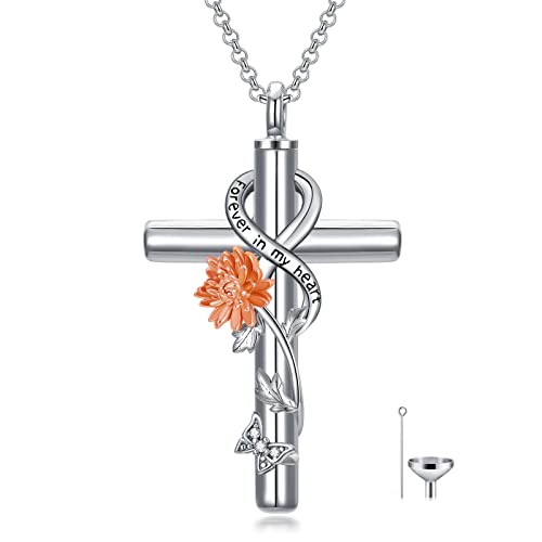 Cross Urn Necklaces for Ashes Sterling Silve 12 Month Birth Flower Cremation Jewelry for Ashes Urn Pendant Keepsake Memorial Pendant Necklace for Ashes for Human Women Pet - color: 11-Nov-Chrysanthemum, style: Non-personalized