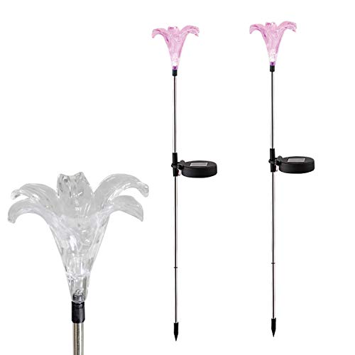 Solar Powered Outdoor Landscape Color Changing Garden Lights Lily 2 PCS | CANDLE CHOICE Waterproof Solar Powered LED Light for Garden Yard Backyard Lawn Flowerbed Plant Pathway Christmas Decorations - style: Lily 2 Pack