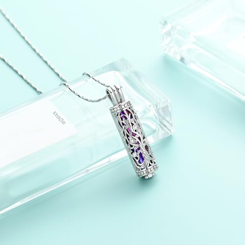 Tree of Life Urn Necklace for Women Men Cylinder Bar Memorial Ash Pendant | Tree of Life Cremation Jewelry,Stainless Steel Keepsakes Necklaces,Vial Ashes Pendant - color: Silver-Rainbow
