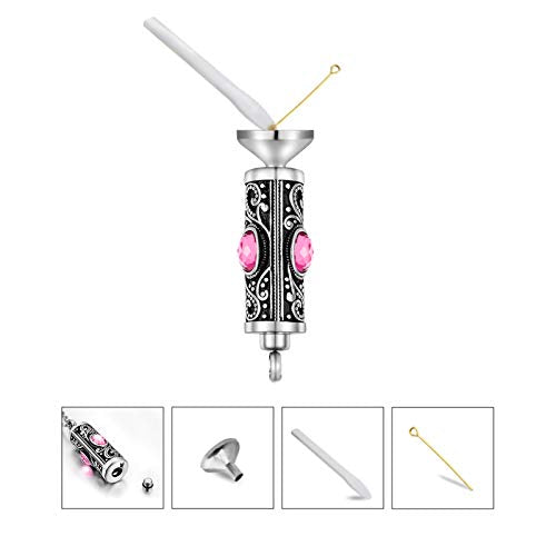XIUDA Crystal Cremation Urn Necklace for Ashes Keepsake Stainless Steel Memorial Pendant with Flower - color: Pink