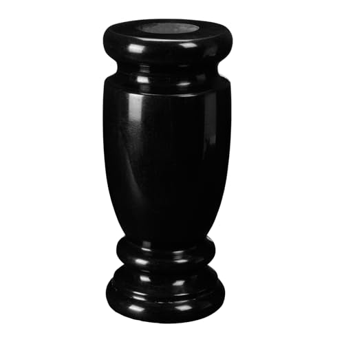 Black Granite Cemetery Vase for Grave, 4.3" W x 9.8" H | side drainage hole prevents water pooling and freeze cracking. For grave markers & flower decoration.