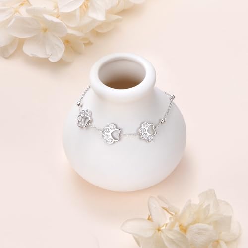 DAOCHONG Pet Paw Print Bracelet for Women Pet Memorial Jewelry | Sterling Silver Dog Cat Paw Bracelet | Pet Loss Sympathy Gift | Birthday Xmas Present for Pet Lover Mom Wife - style: Pet Paw Print bracelet