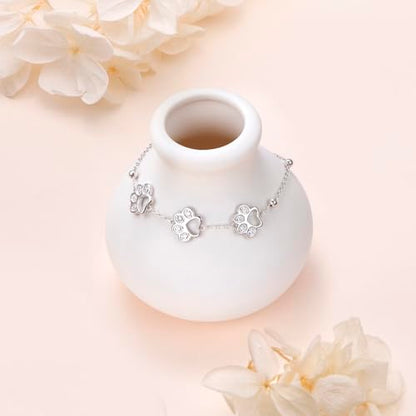 DAOCHONG Pet Paw Print Bracelet for Women Pet Memorial Jewelry | Sterling Silver Dog Cat Paw Bracelet | Pet Loss Sympathy Gift | Birthday Xmas Present for Pet Lover Mom Wife - style: Pet Paw Print bracelet