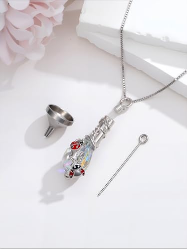 JKR Heart Urn Necklace for Ashes Crystal Keepsake Pendant Memorial Jewelry - style: Ladybug-Teardrop
