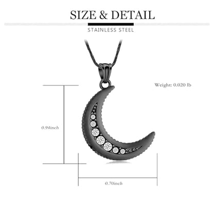 Yinplsmemory Cremation Jewelry Crescent Moon Urn Ashes Necklace for Women Men Memorial Human Pet Ashes Holder Pendant Necklace - color: Black