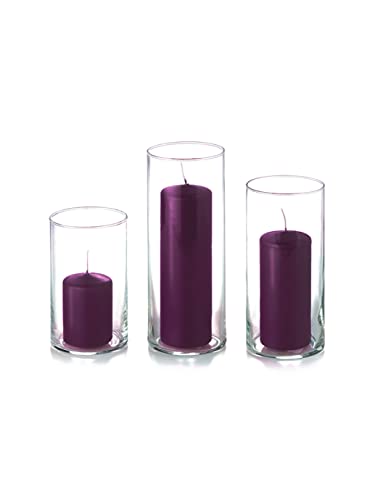 yummi Set of 36 Slim Pillars and Cylinder Vases - Purple - color: Dark Purple