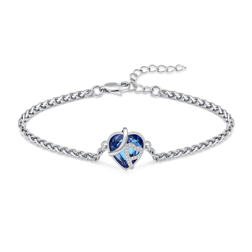 Hearbeingt Crystal Heart Urn Bracelet for Ashes Cremation Jewelry for Women - color: Silver-Blue stone