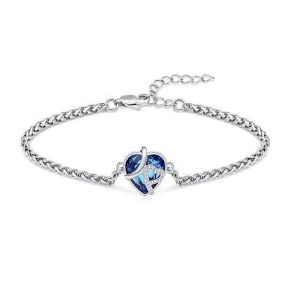 Hearbeingt Crystal Heart Urn Bracelet for Ashes Cremation Jewelry for Women - color: Silver-Blue stone