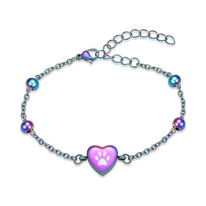 shajwo Pet Cremation Jewelry Paw Print Heart Urn Bracelet for Ashes - color: Rainbow