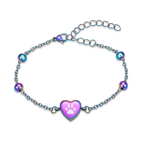 shajwo Pet Cremation Jewelry Paw Print Heart Urn Bracelet for Ashes - color: Rainbow