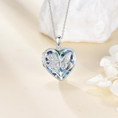 Butterfly Sterling Silver Necklace That Holds 1 Pictures Memorial Pendant Rose flower Photo Box Necklace