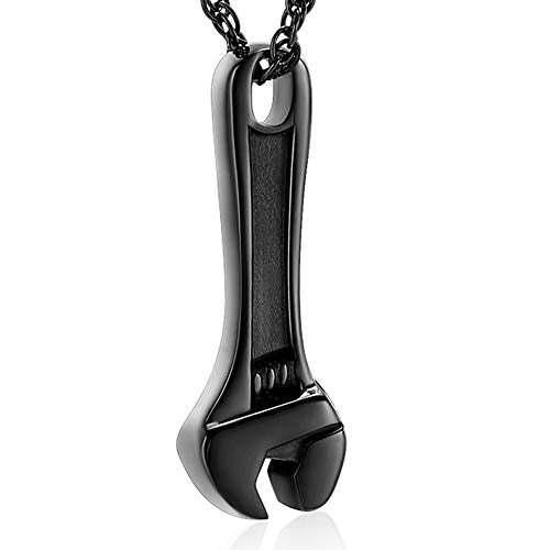 shajwo Wrench Urn Necklace for Ashes for Women Men Human Ashes Stainless Steel Hammer Cremation Jewelry for Ashes Pendant - color: Black