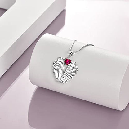 YFN Angel Wings Necklace 925 Sterling Silver Guardian Angel Wings Pendant Necklace Birthstone Necklace for Women Girls Christmas Jewelry Gifts - color: July wings