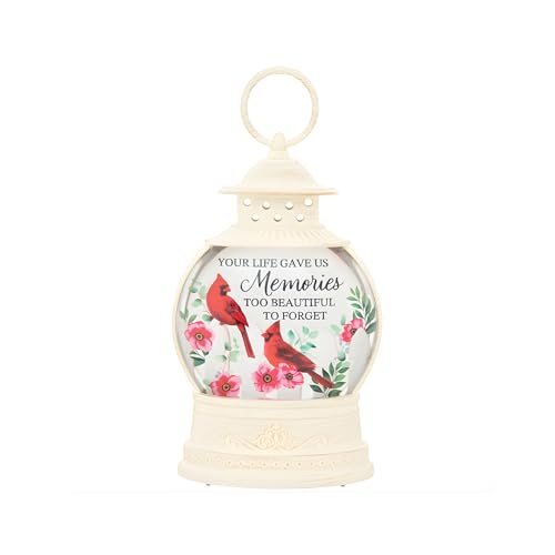 The Bridge Collection - "Memories LED Glitter Lantern with Cardinals and Floral Design - Rememberance Home Accent Light - Bereavement Gift for Lost Loved One