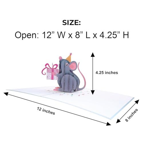Gifts And Cards Happy Mouse Birthday Party Hat Gift 3D Pop-Up Card 6"x8" | Best Wishes, Congratulations, Cheerful Animal Lovers Presents, Feliz Cumpleaños, Friend, Daughter, Son, Festive Keepsake - color: Mouse Birthday