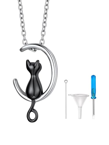 Richsteel Urn Necklaces for Ashes for Women Men Cremation Pendant | Necklace for Ashes Stainless Steel Memorial Jewelry - color: 01-Black cat