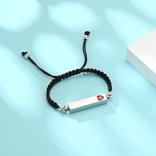 Hearbeingt Crystal Heart Cremation Jewelry Bar Urn Bracelet for Ashes - color: Silver-Red stone
