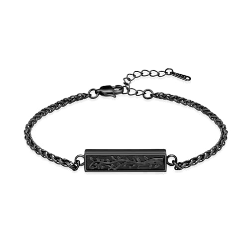 Tree of Life Urn Bracelets for Men Women Cylinder Bar Cremation Jewelry for Ashes Stainless Steel Adjustable Memorial Keepsake Bangle - color: Black