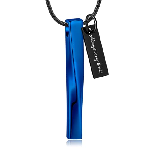 Urn Necklace for Ashes Twist Strip Cremation Jewelry Bar Ashes Necklace Memorial Keepsake Urn Pendant for Women Men Always In My Heart - color: Blue-Always