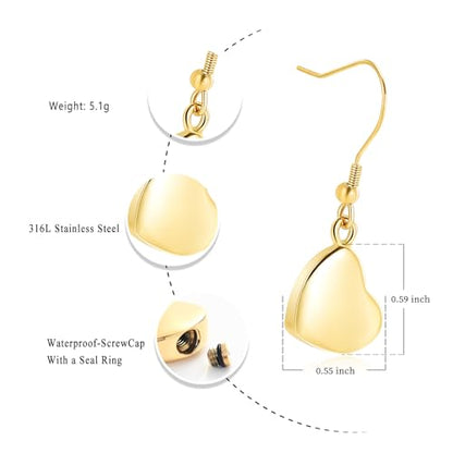 Heart Cremation Earring for Women Keepsake Memorial Urn Jewelry For Ashes - color: C-Gold