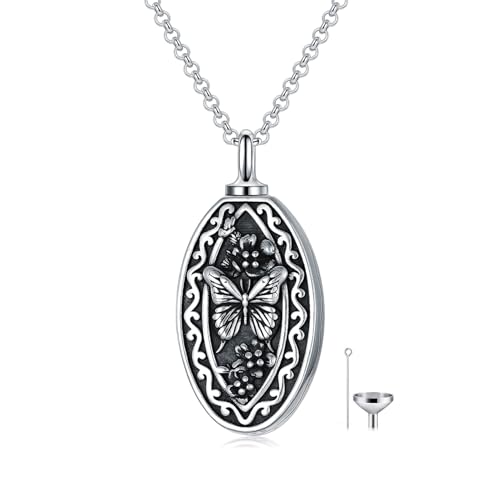 925 Sterling Silver Memorial Jewelry Urn Necklaces for Ashes, Photo Locket Necklace that Holds Picture - color: butterfly urn necklace