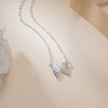 Little Hug from Heaven Angel Wings Necklace Gift for Women, Guardian Angel Sympathy Condolence Gift for Loss Mom Dad - style: angel wings neck silver