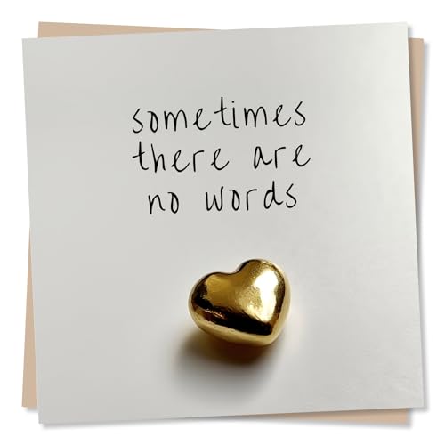Nokular Sympathy Greeting Card – Sometimes There Are No Words – Gold Heart Design – Blank Inside (135 x 135 mm) – Made in UK – With Envelope