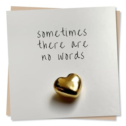 Nokular Sympathy Greeting Card – Sometimes There Are No Words – Gold Heart Design – Blank Inside (135 x 135 mm) – Made in UK – With Envelope
