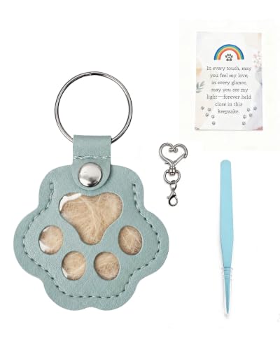 Cat & Dog Hair Keychain, Leather Dog Paw Hair Holder Fur Collection Key Chain Keepsake Pet Loss Memorial Gift - color: Dusty Sage